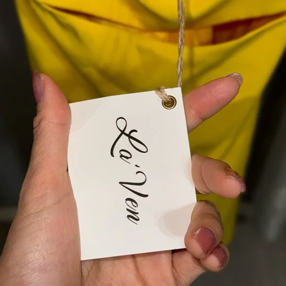 Elegant Yellow Deep V Dress - Picture 4 of 4